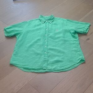 Ralph Lauren Shirt Men's sz XL Green Linen Classic Fit Short Sleeve Button Up